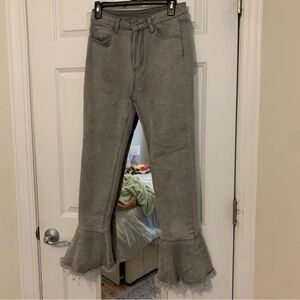 Gray jeans with bootcut flare bottoms​​​​​